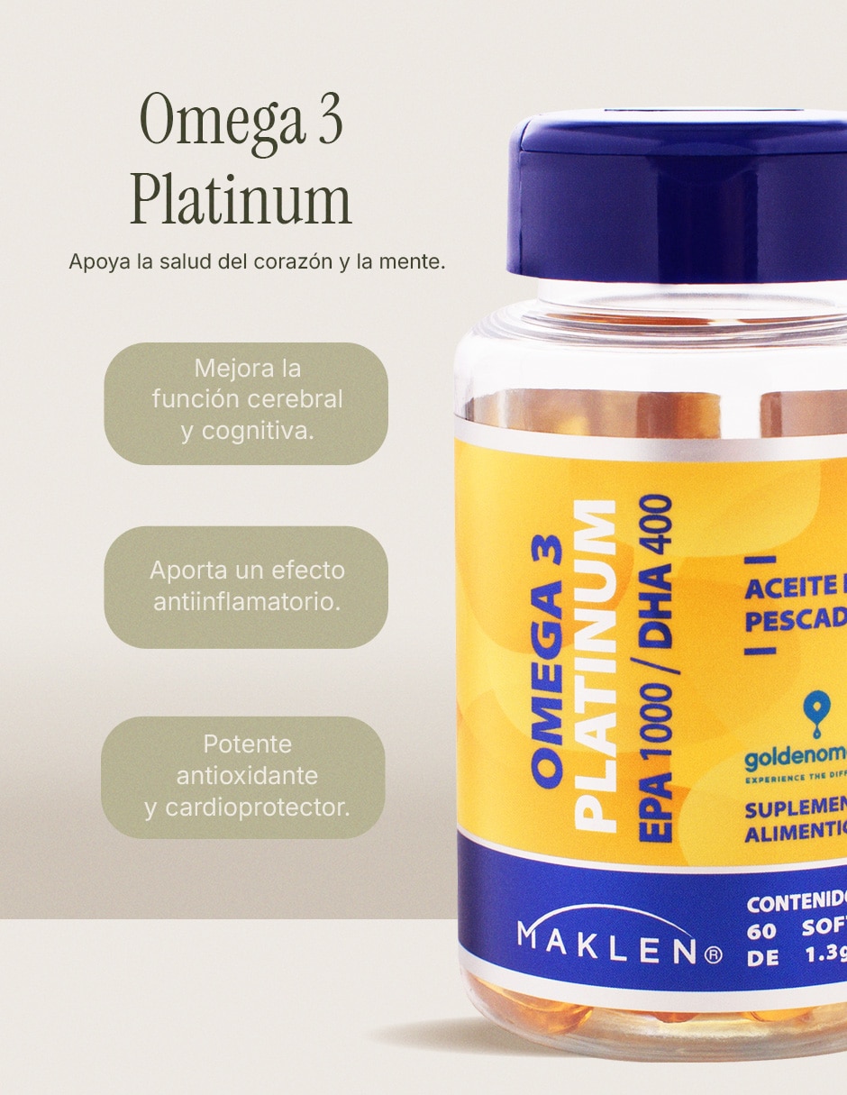 Omega 3 Platinum EPA 1000/ DHA 400 60 Cápsulas Maklen MAKLEN con Omega 3 con EPA y DHA sabor Sin sabor de