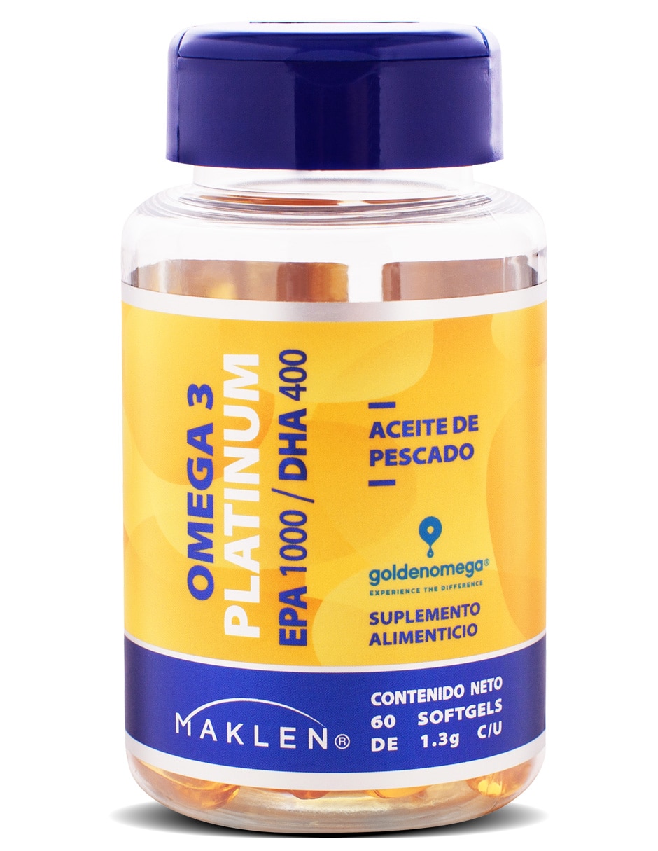 Omega 3 Platinum EPA 1000/ DHA 400 60 Cápsulas MAKLEN con Omega 3 con EPA y DHA sabor Sin sabor de