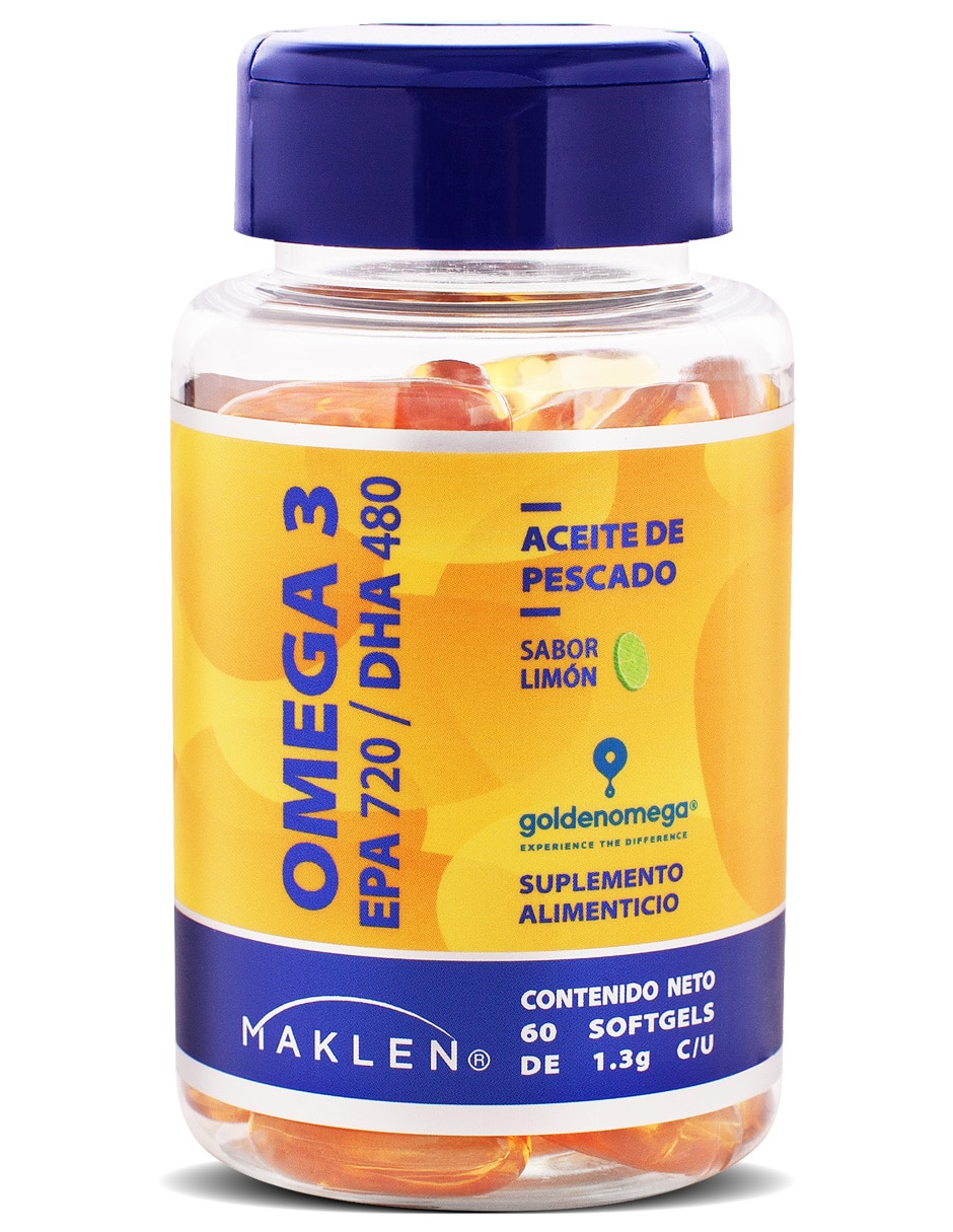 Omega 3 EPA720 DHA480 60 Cápsulas con Omega 3 con EPA y DHA sabor Limón de