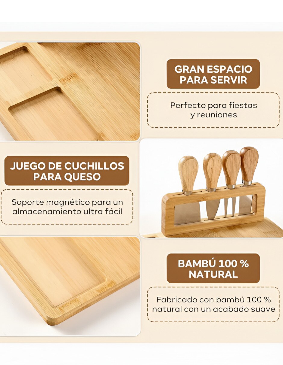 Set tabla para queso Xtellar de bambú