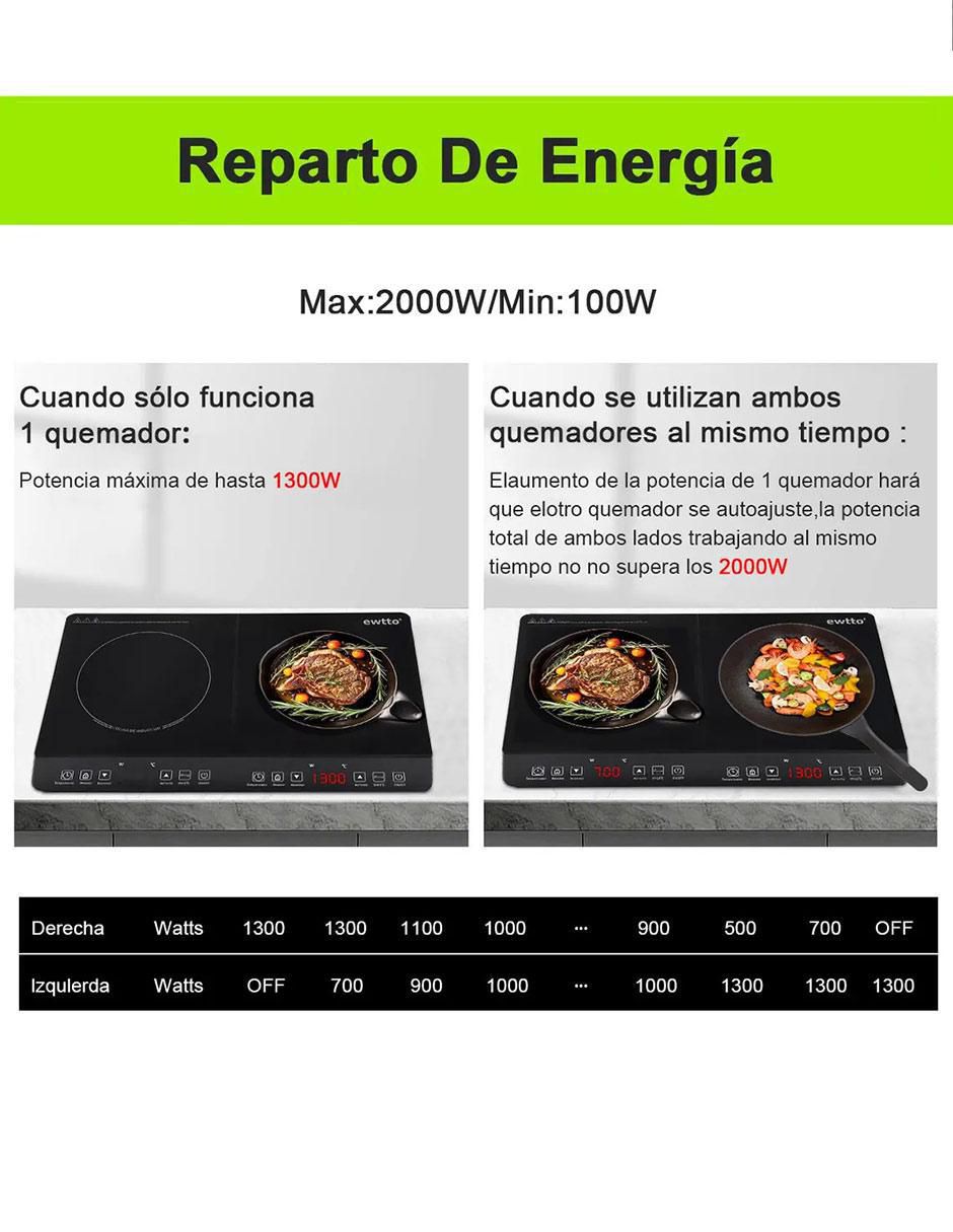 Parrilla de inducción Ewtto ET-H8008 de Acero inoxidable y vidrio