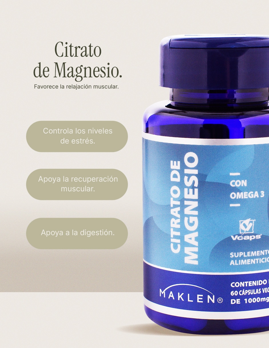 Citrato de Magnesio 60 Cápsulas Maklen MAKLEN con Citrato de Magnesio con Omega 3 sabor Sin sabor de