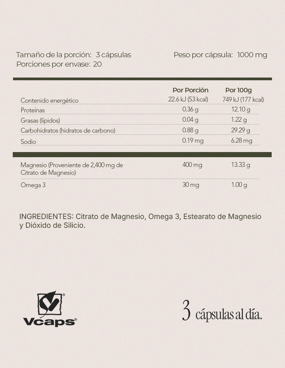 Citrato de Magnesio 60 Cápsulas con Omega 3 7