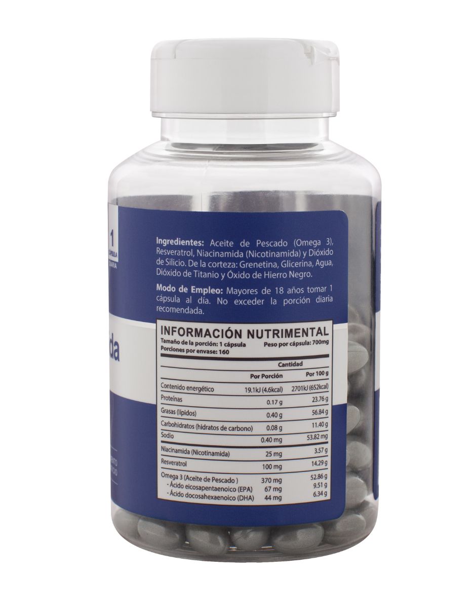 Niacinamida + Resveratrol Naturagel con Nicotinamida con Resveratrol y Omega 3 de 160 cápsulas