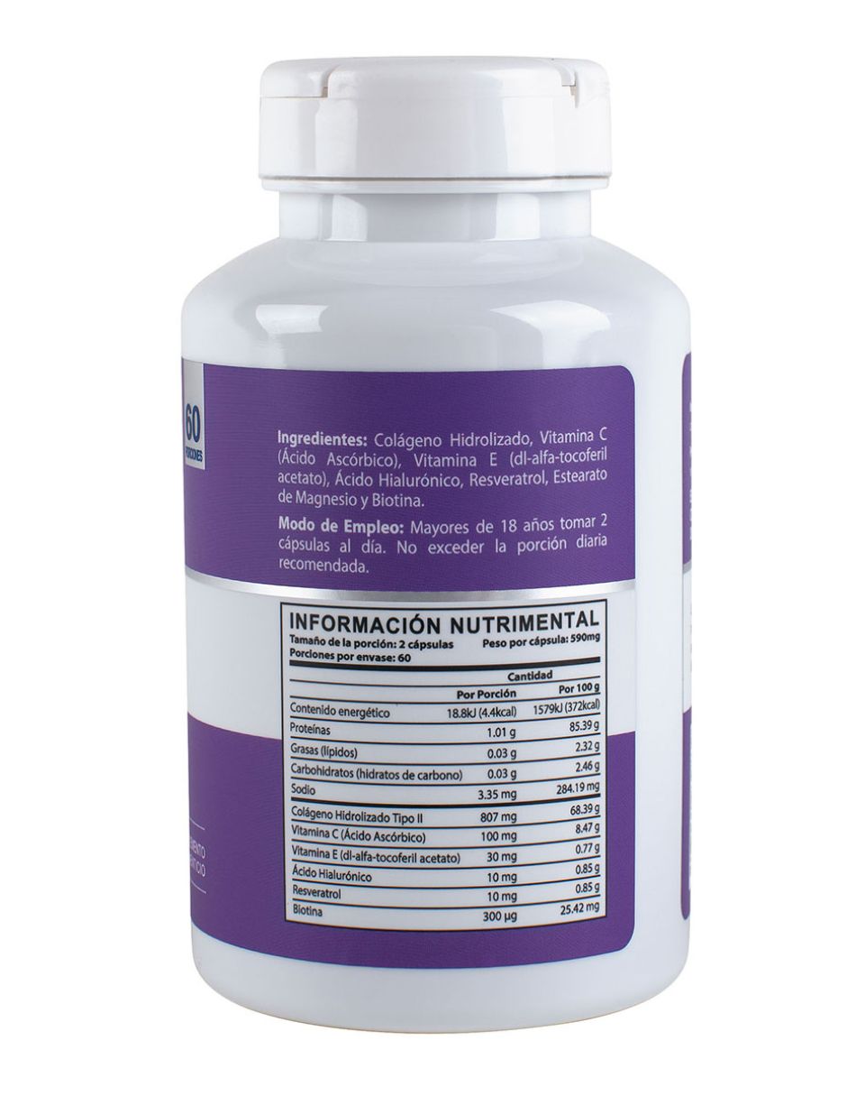 Colágeno Complex con colágeno hidrolizado, ácido hialurónico, biotina, resveratrol, vitamina E y vitamina C de 120 cápsulas 2