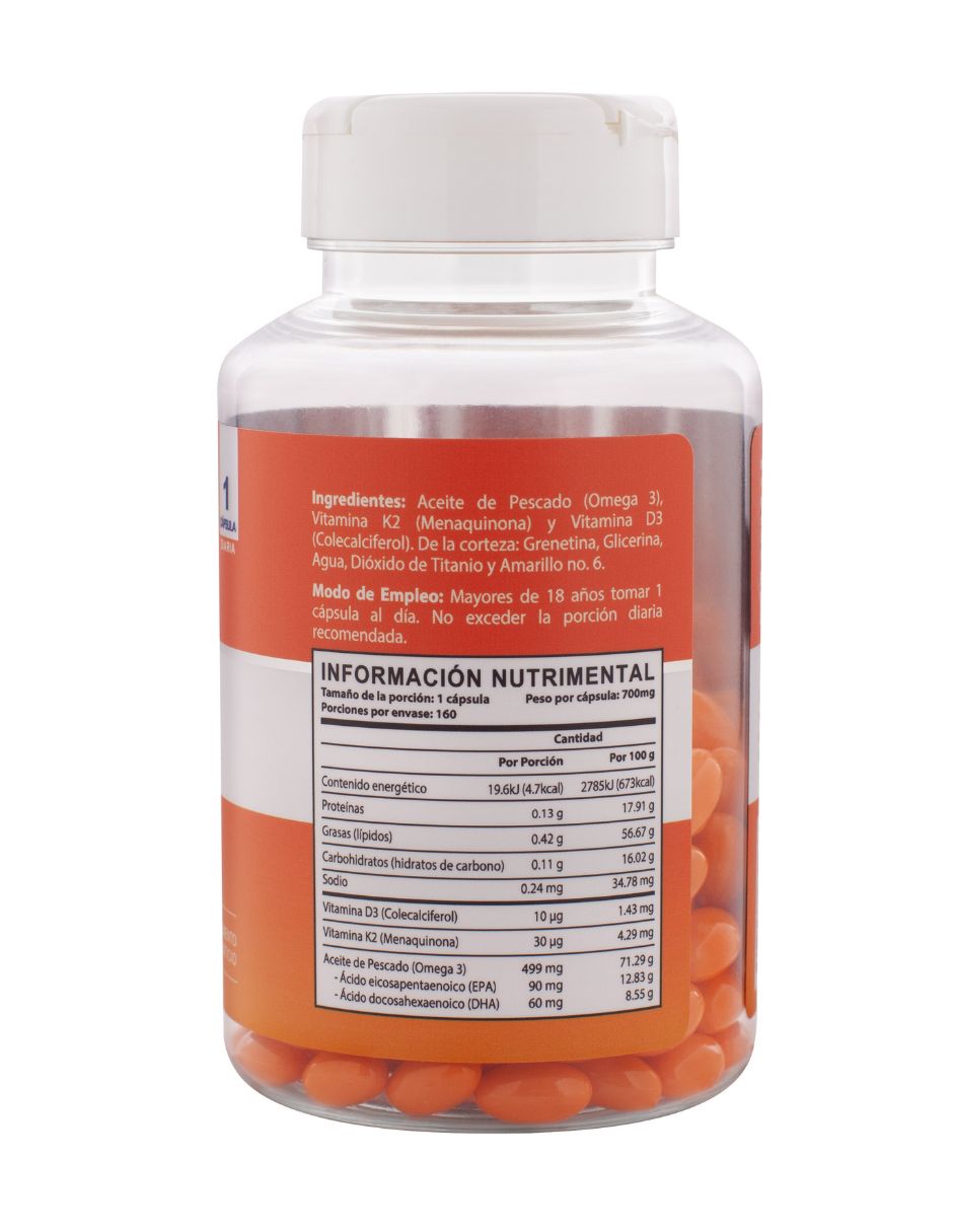 Vitamina D3 + K2 con omega 3 Naturagel de 160 cápsulas