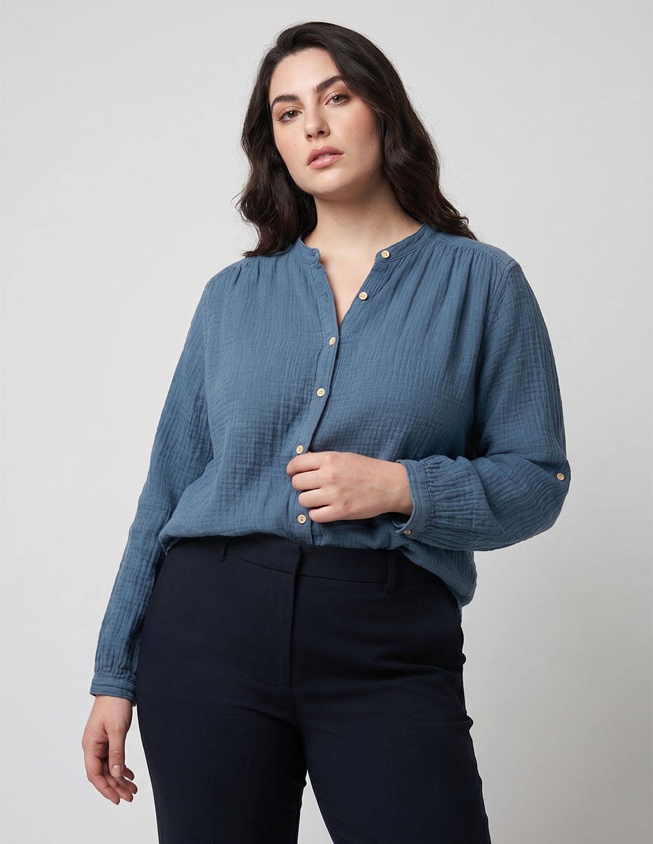 Camisa de algodón manga larga para mujer