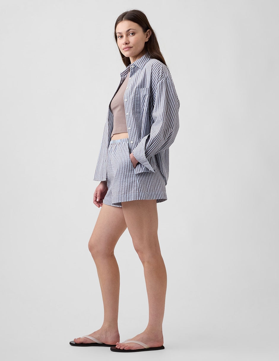 Short a rayas mezcla de materiales para mujer 3