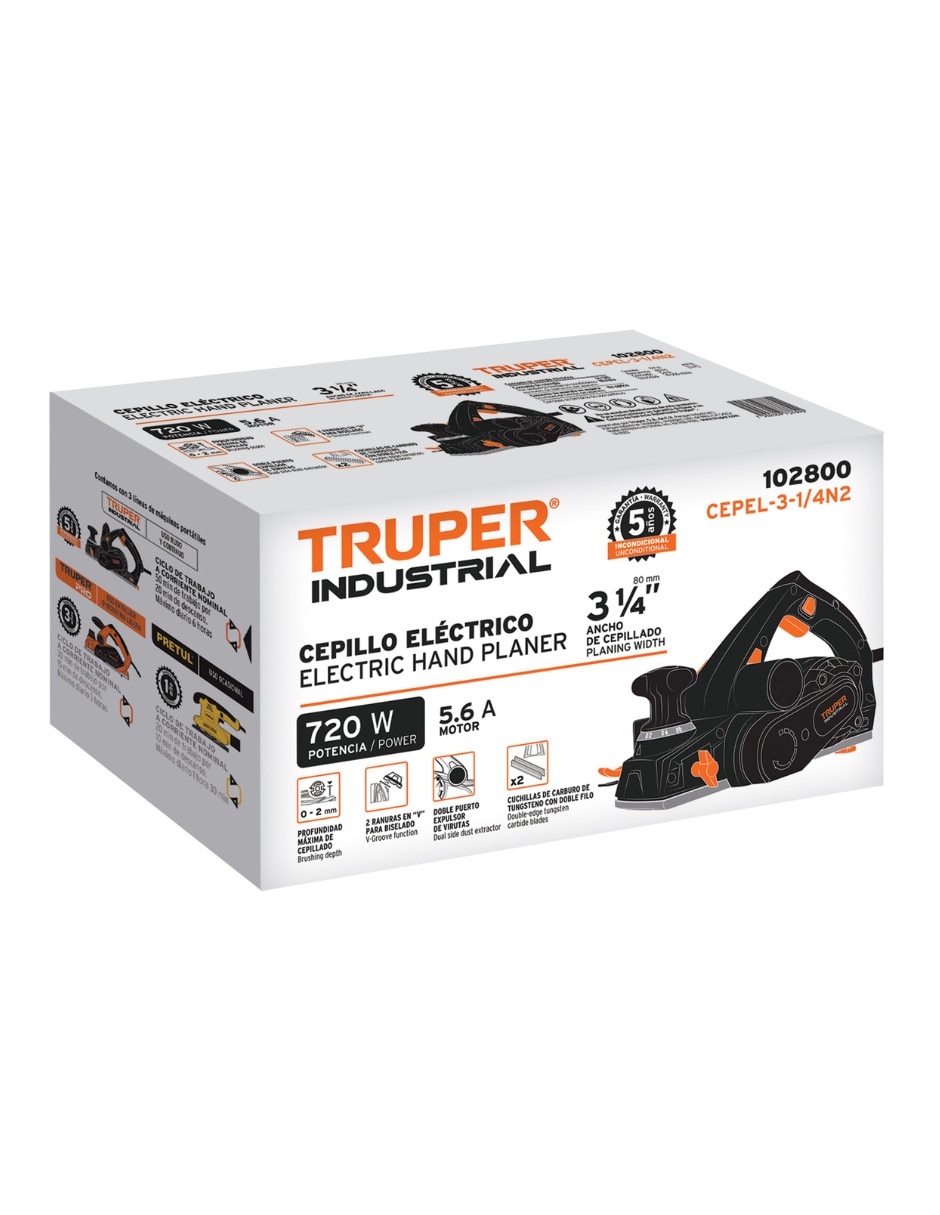 Cepillo para madera Truper de acero y plástico profesional