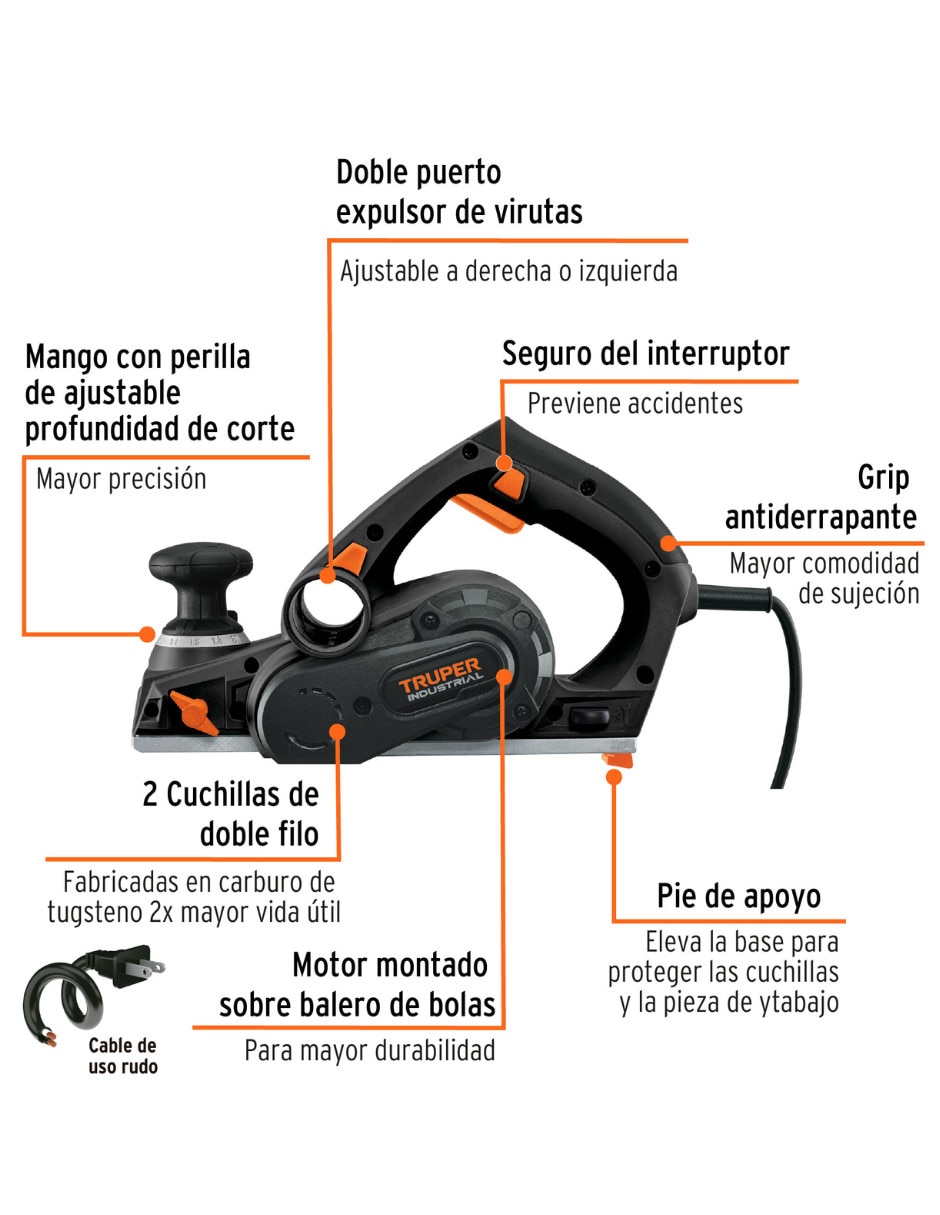Cepillo para madera Truper de acero y plástico profesional