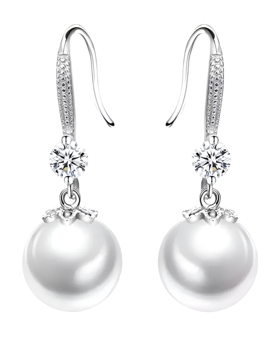 Aretes de perla de plata P 925 con acabado brillante