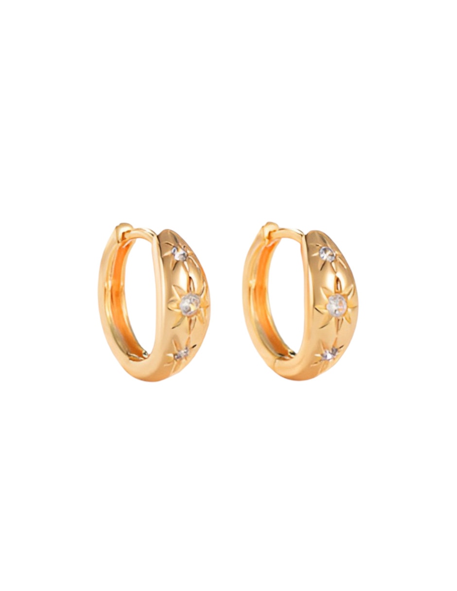 Aretes cortos Xtellar de oro 14 K con acabado brillante zirconia