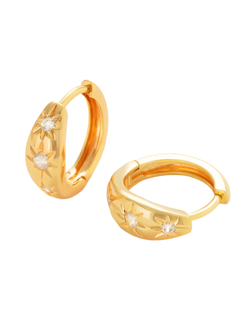 Aretes cortos Xtellar de oro 14 K con acabado brillante zirconia