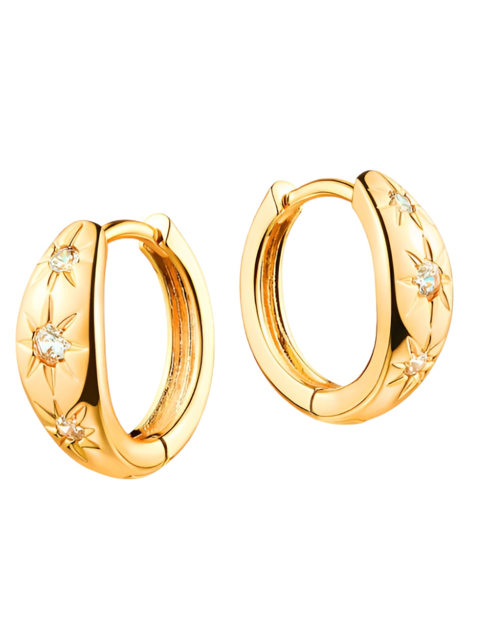 Aretes cortos Xtellar de oro 14 K con acabado brillante zirconia