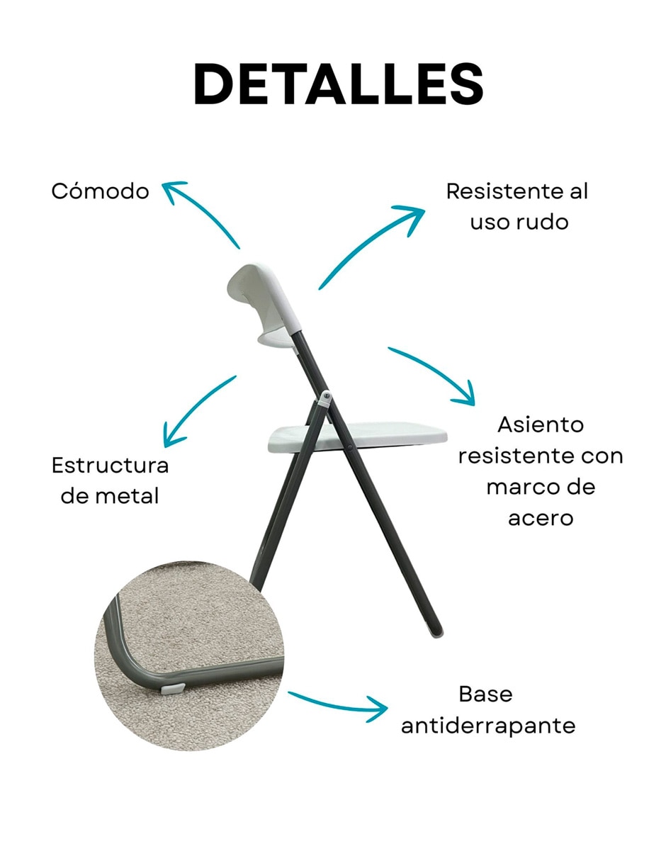 Juego de sillas plegables 6 piezas donut de plástico y metal