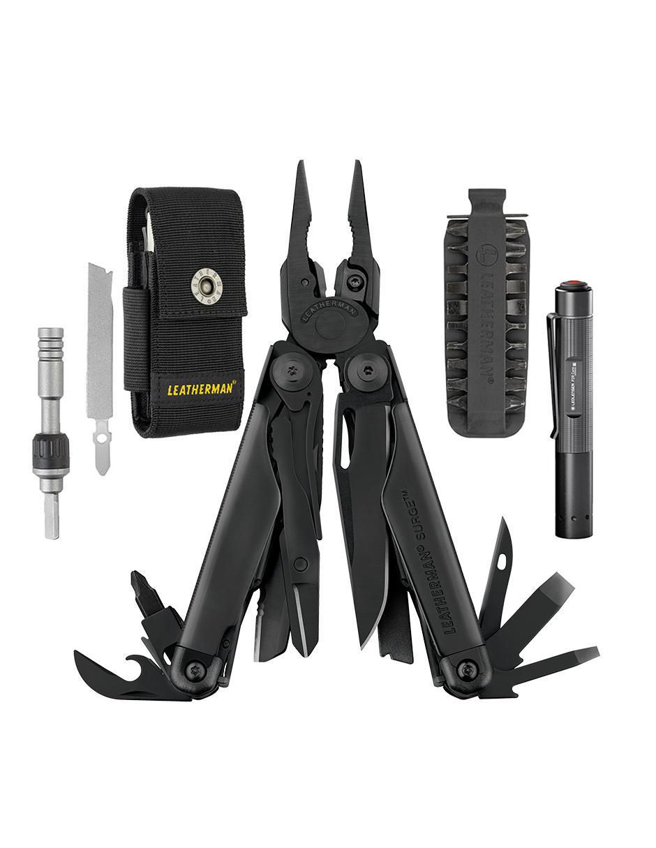 'navaja' leatherman surge negra con accesorios y linterna