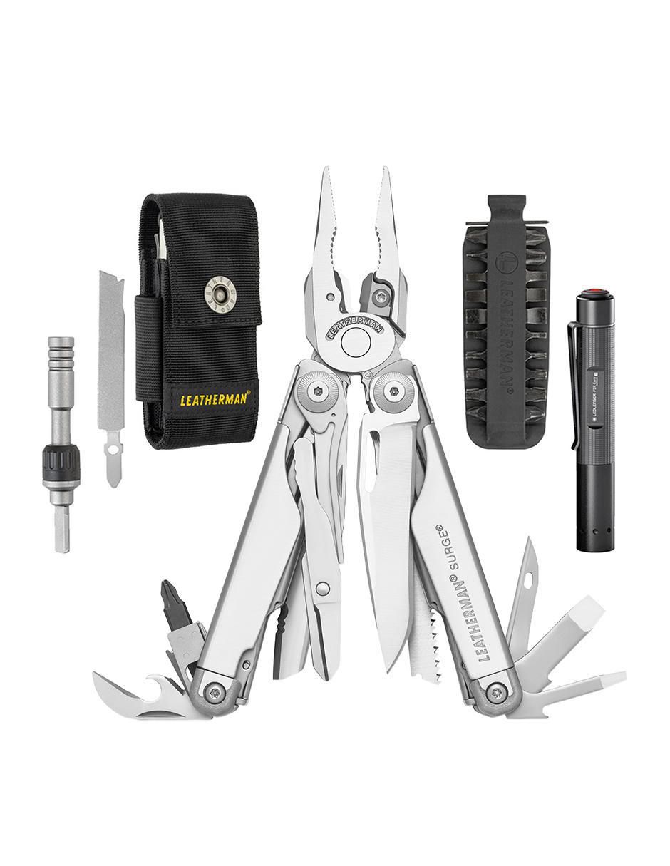 'navaja' leatherman surge plata con accesorios y linterna