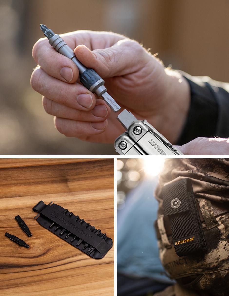 "navaja" leatherman surge plata con accesorios y linterna