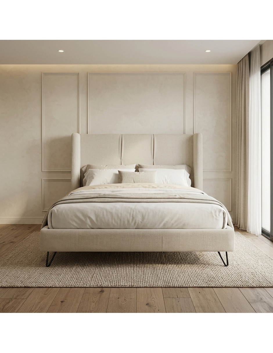 Cama hampton de madera y tela 11