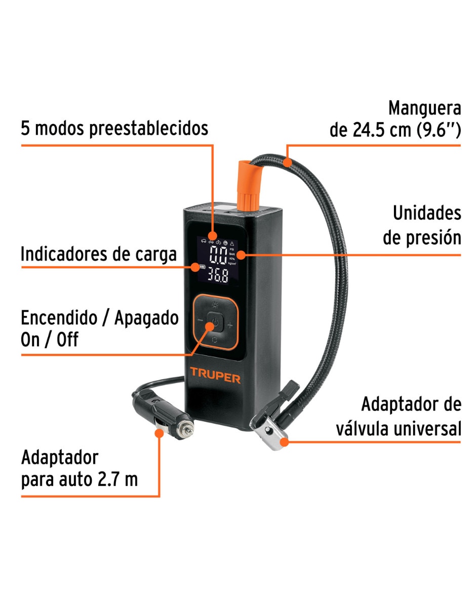 Inflador digital para llantas Truper