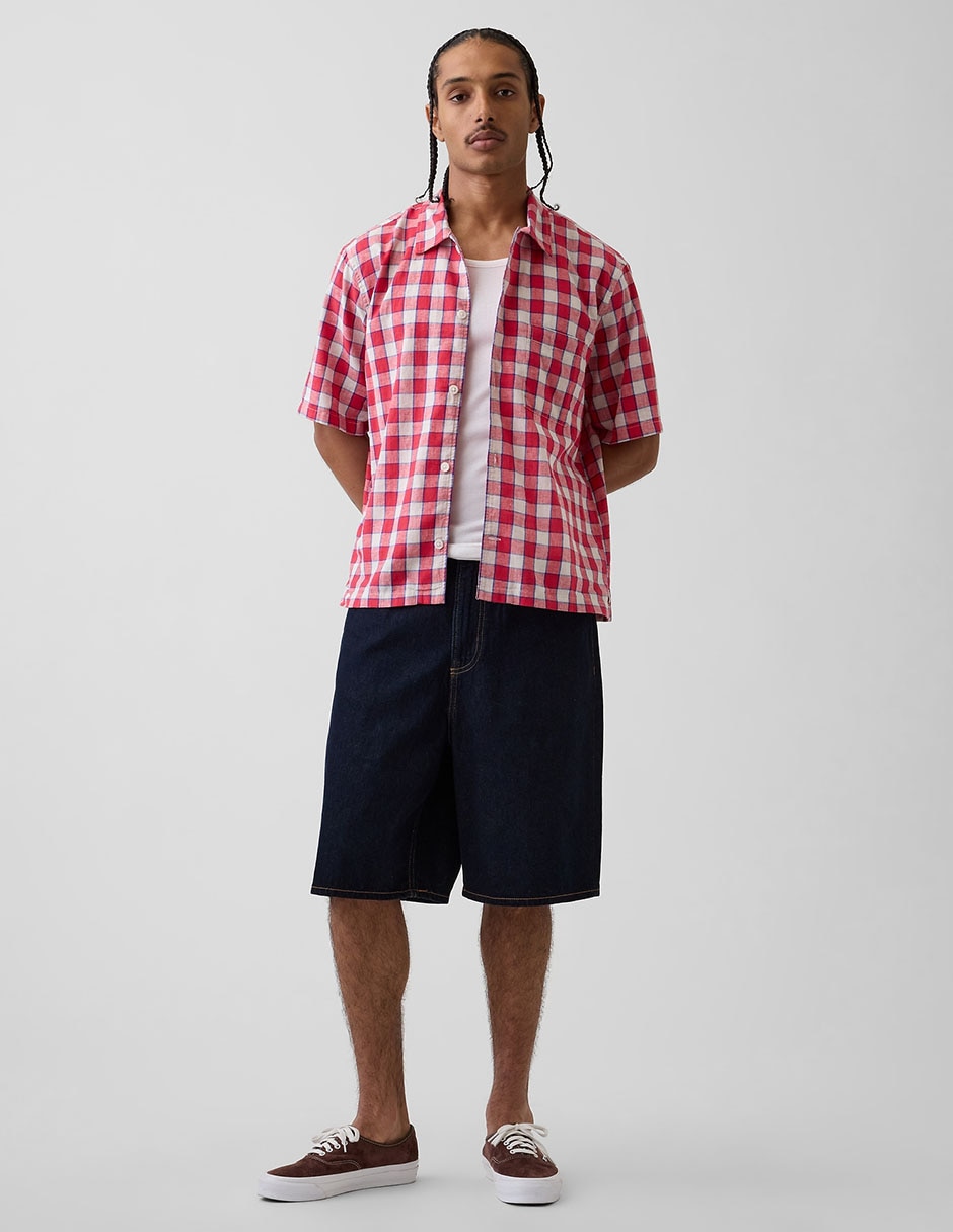 Camisa casual de algodón manga corta para hombre