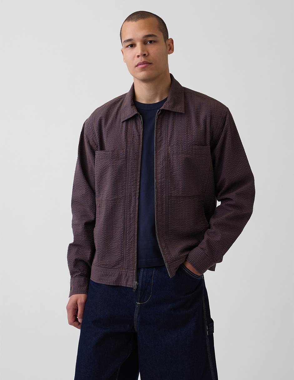 Chamarra casual de algodón texturizado para hombre