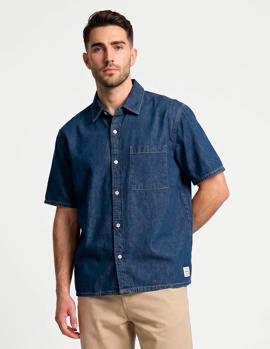 Camisa casual de mezclilla manga corta para hombre Camisa casual de mezclilla manga corta para hombre