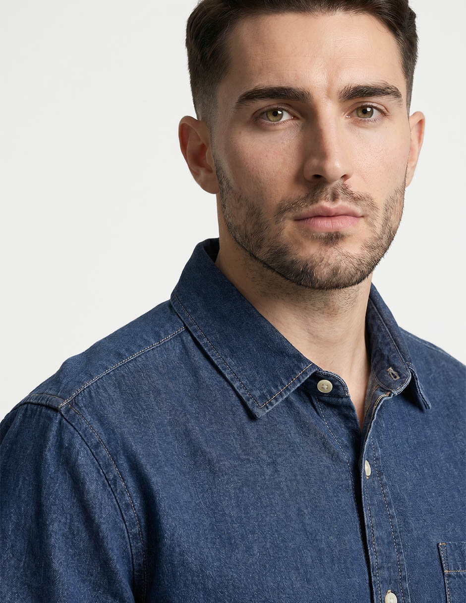 Camisa casual de mezclilla manga corta para hombre 3