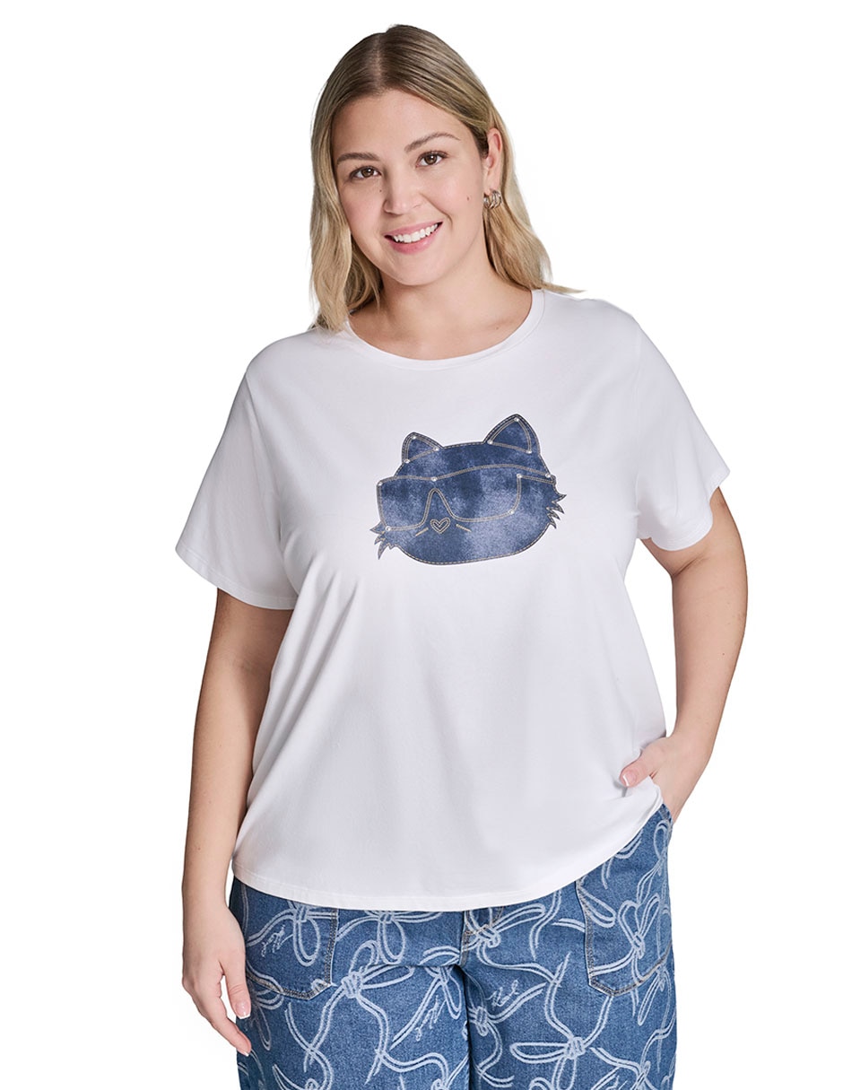 Playera manga corta Karl Lagerfeld Paris cuello redondo para mujer