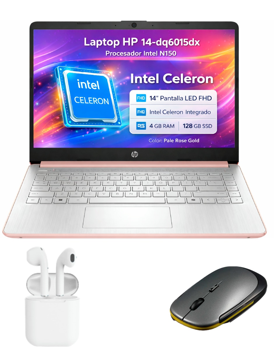 HP Laptop Hp 14-dq6015dx Bundle 14 pulgadas HD Intel Celeron Intel UHD 4 GB RAM 128 GB SSD