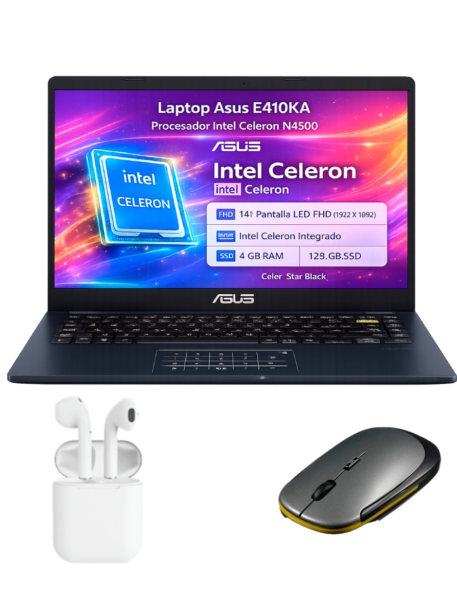 ASUS Laptop Asus E410KA Bundle 14 pulgadas Full HD Intel Celeron Intel UHD 4 GB RAM 128 GB SSD