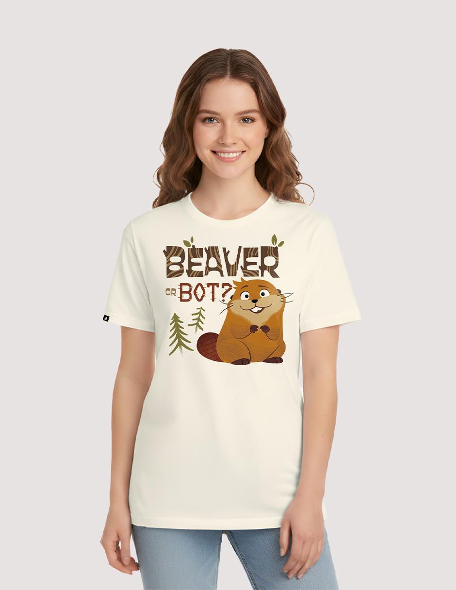 Playera manga corta Hoppers Beaver Or Bot? cuello redondo para mujer