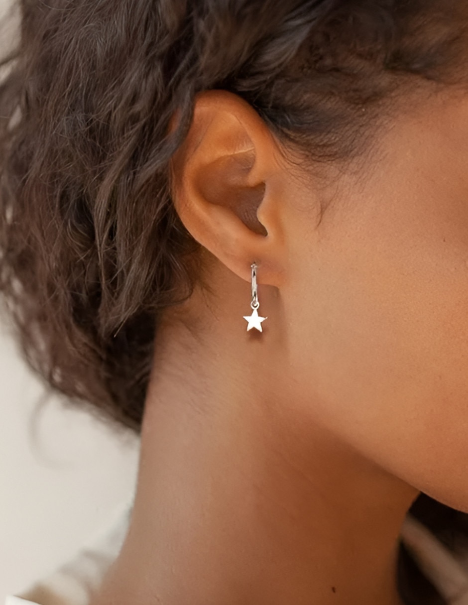 Aretes largos de estrella Xtellar de plata P 925 con acabado pulido