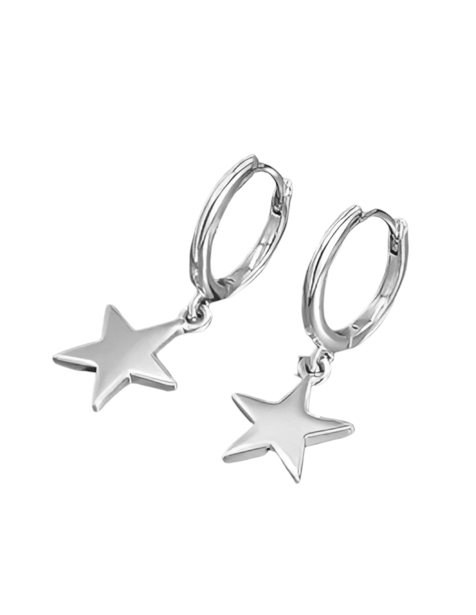 Aretes largos de estrella Xtellar de plata P 925 con acabado pulido