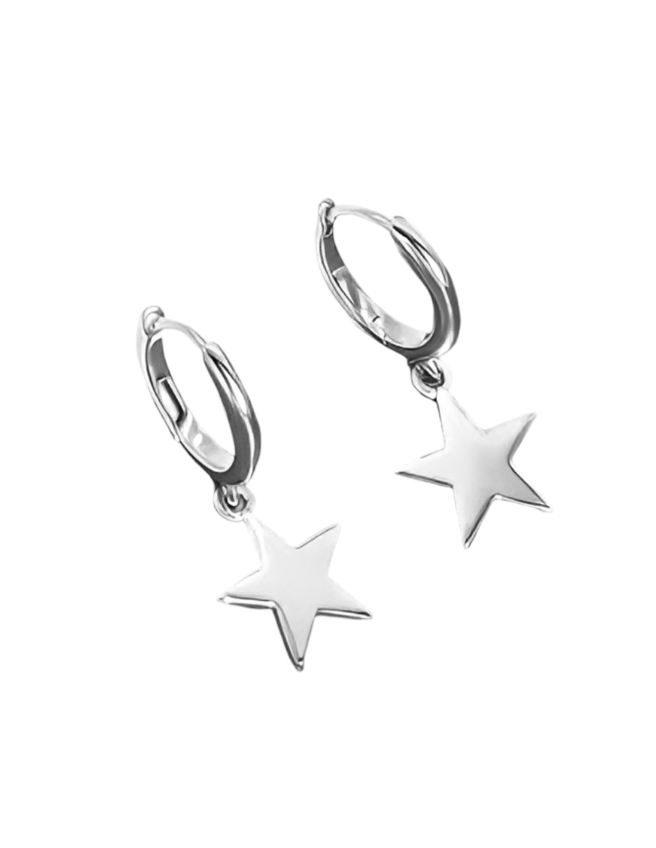 Aretes largos de estrella de plata P 925 con acabado pulido 3