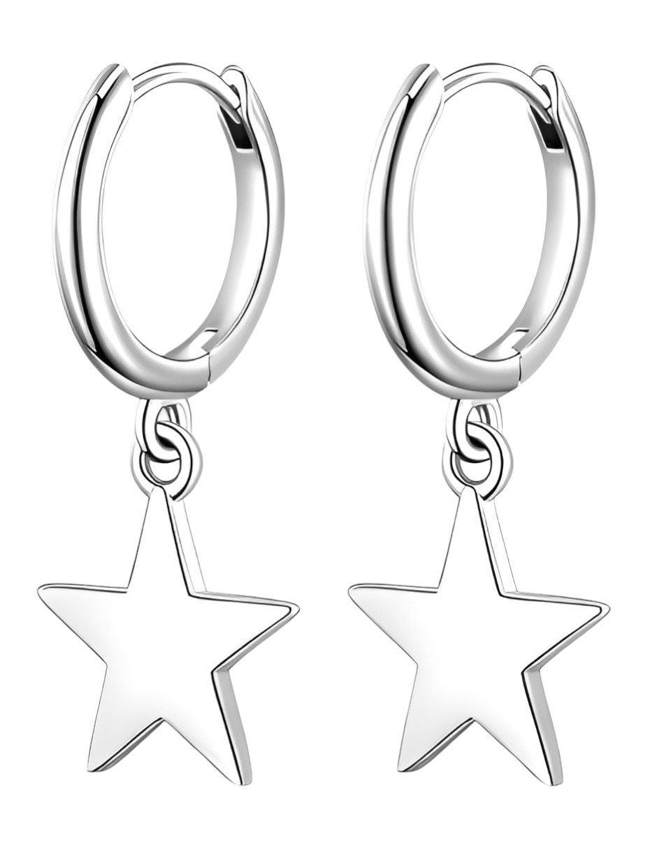 Aretes largos de estrella de plata P 925 con acabado pulido
