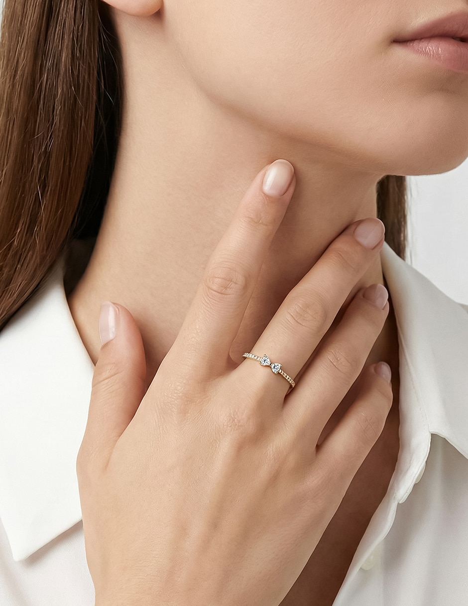 Anillo de moño Abba Joyas 14 k de oro zirconia brillante