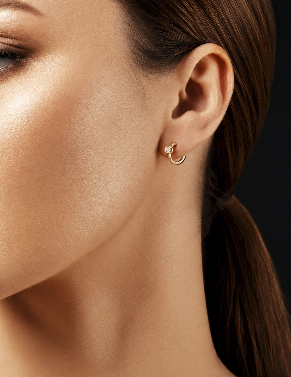 Set de aros circulares de oro 14 k con acabado pavé