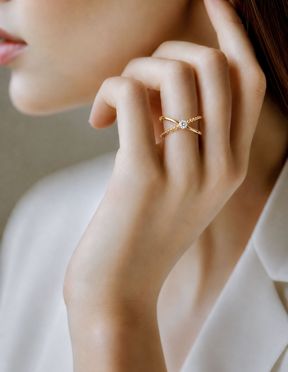 Anillo 14 k de oro brillante