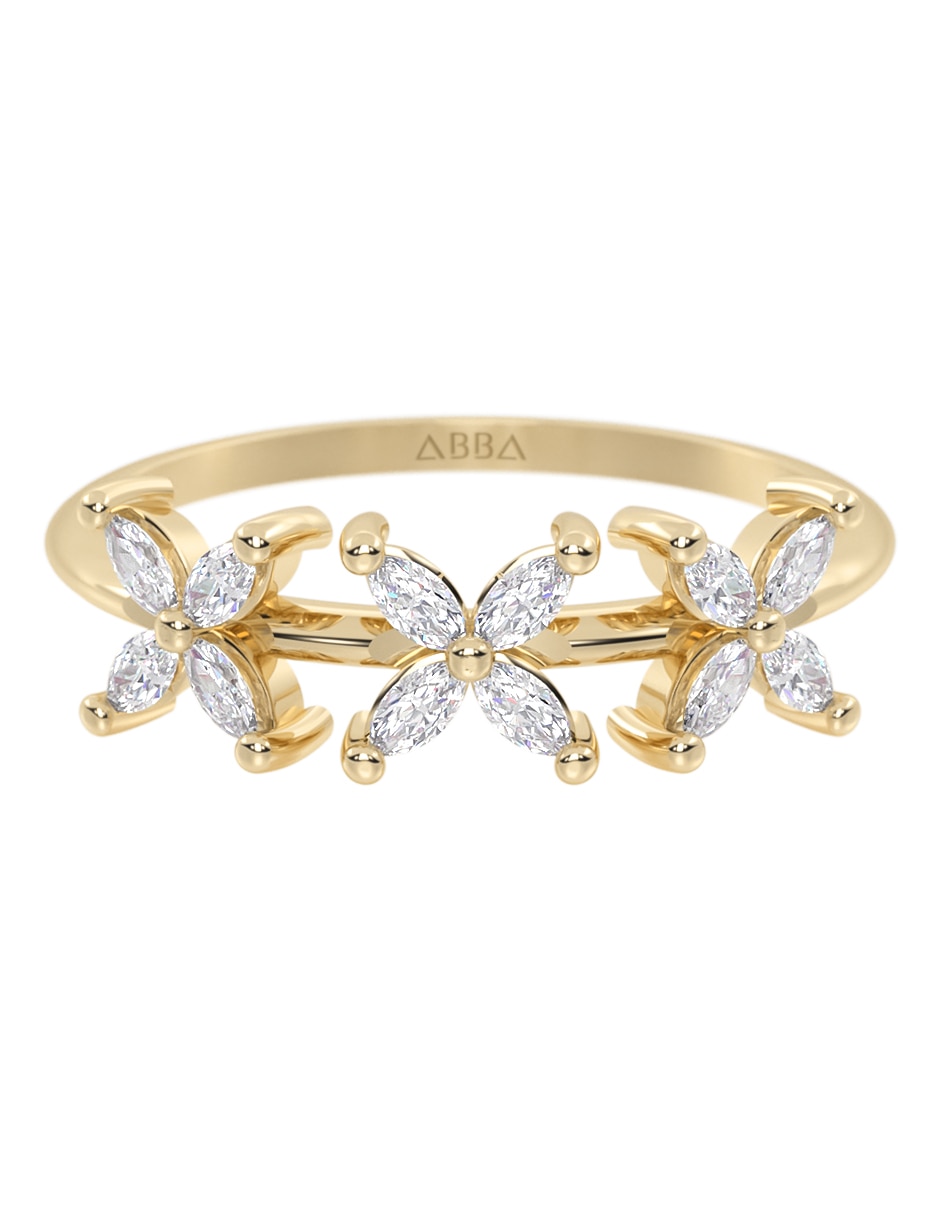 Anillo de flor 14 k de oro zirconia brillante