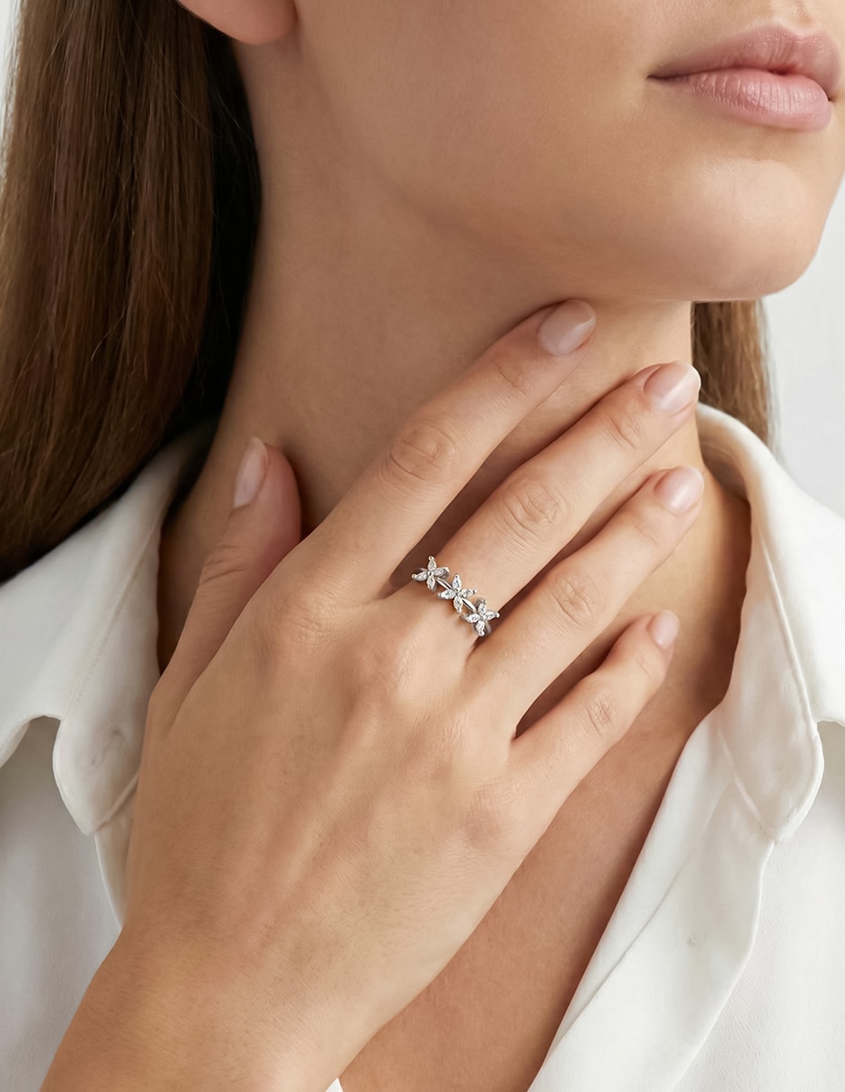 Anillo de flor 14 k de oro zirconia brillante 4