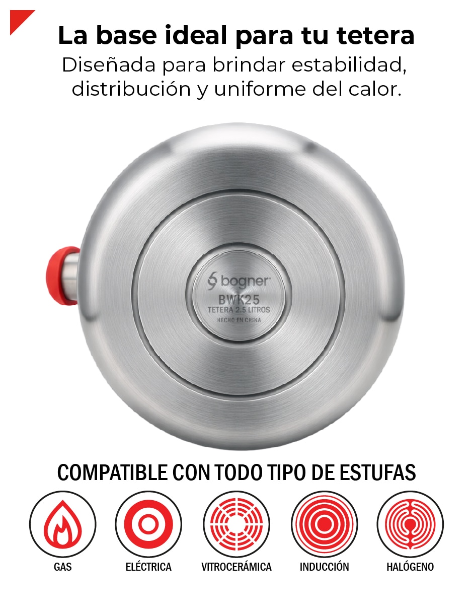 Tetera silbadora Bogner de acero inoxidable