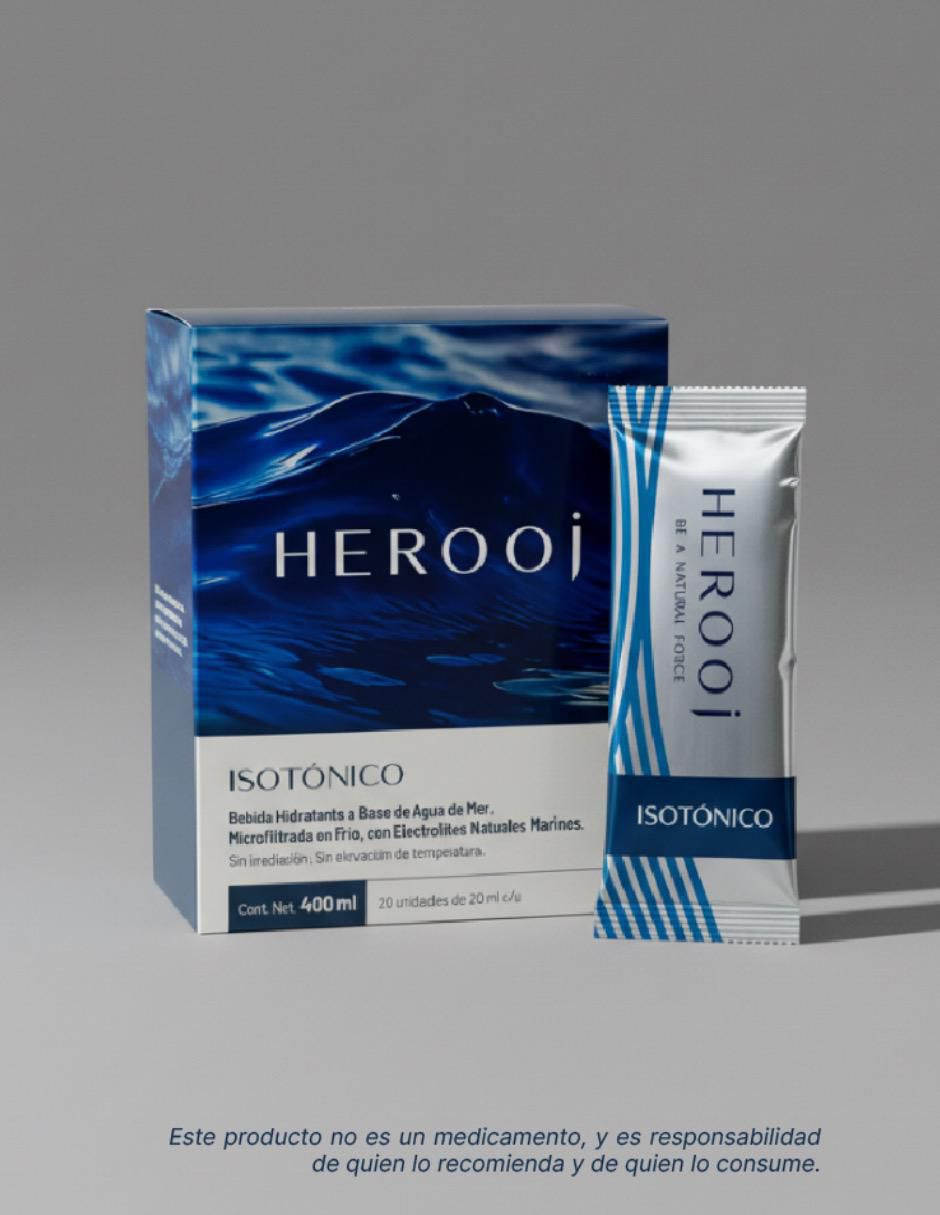 Agua de mar isotónica Herooj con electrolitos vitamina D, Calcio, Zinc, Potasio, vitamina C, Fosforo, Magnesio