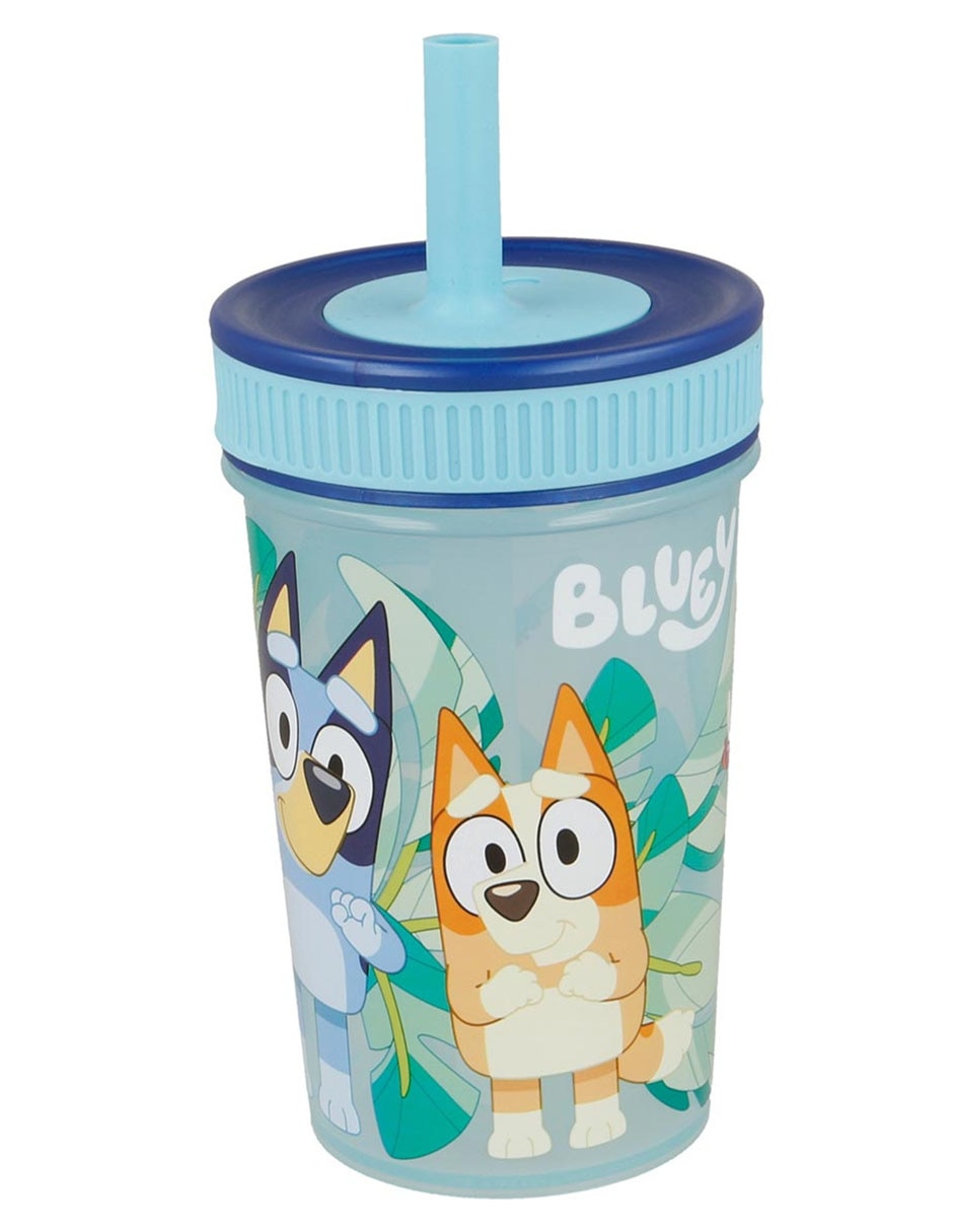Vaso con popote Bluey con tapa rosca 1