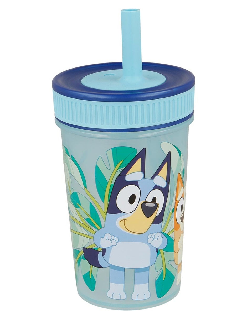 Vaso con popote Bluey con tapa rosca