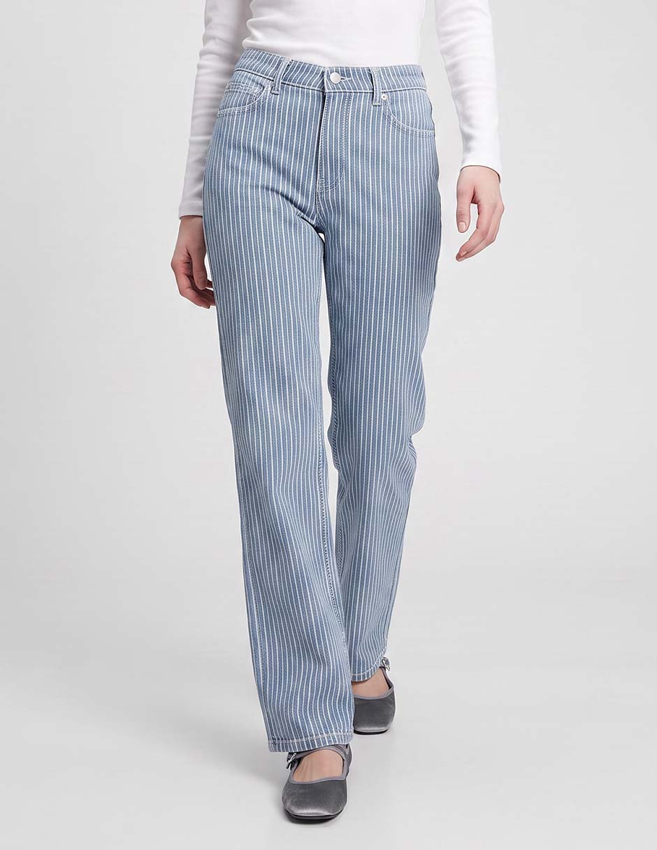 Jeans straight corte a la cintura para mujer