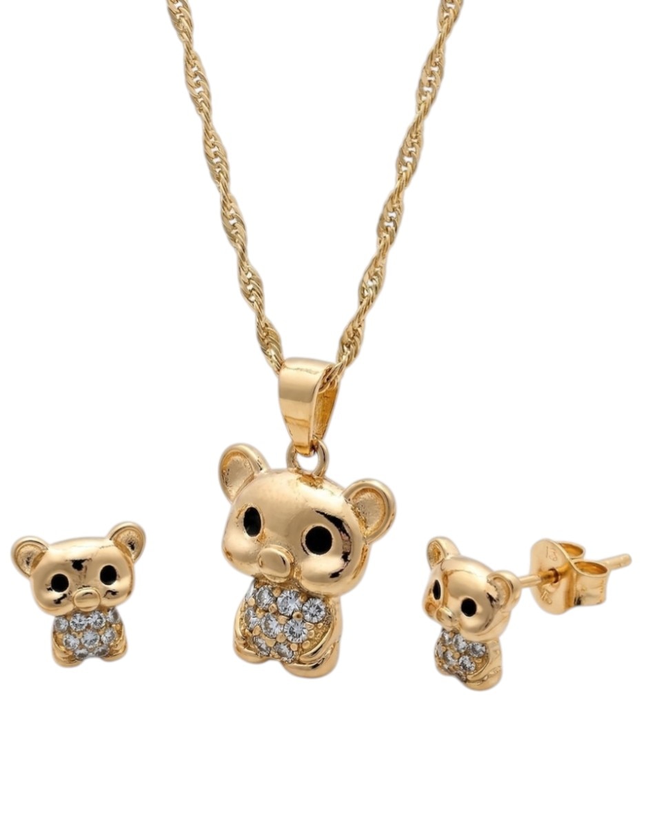 Aretes y collar de puerco Joyería Elegante Para Mujer de oro laminado 14 k zirconia cúbica