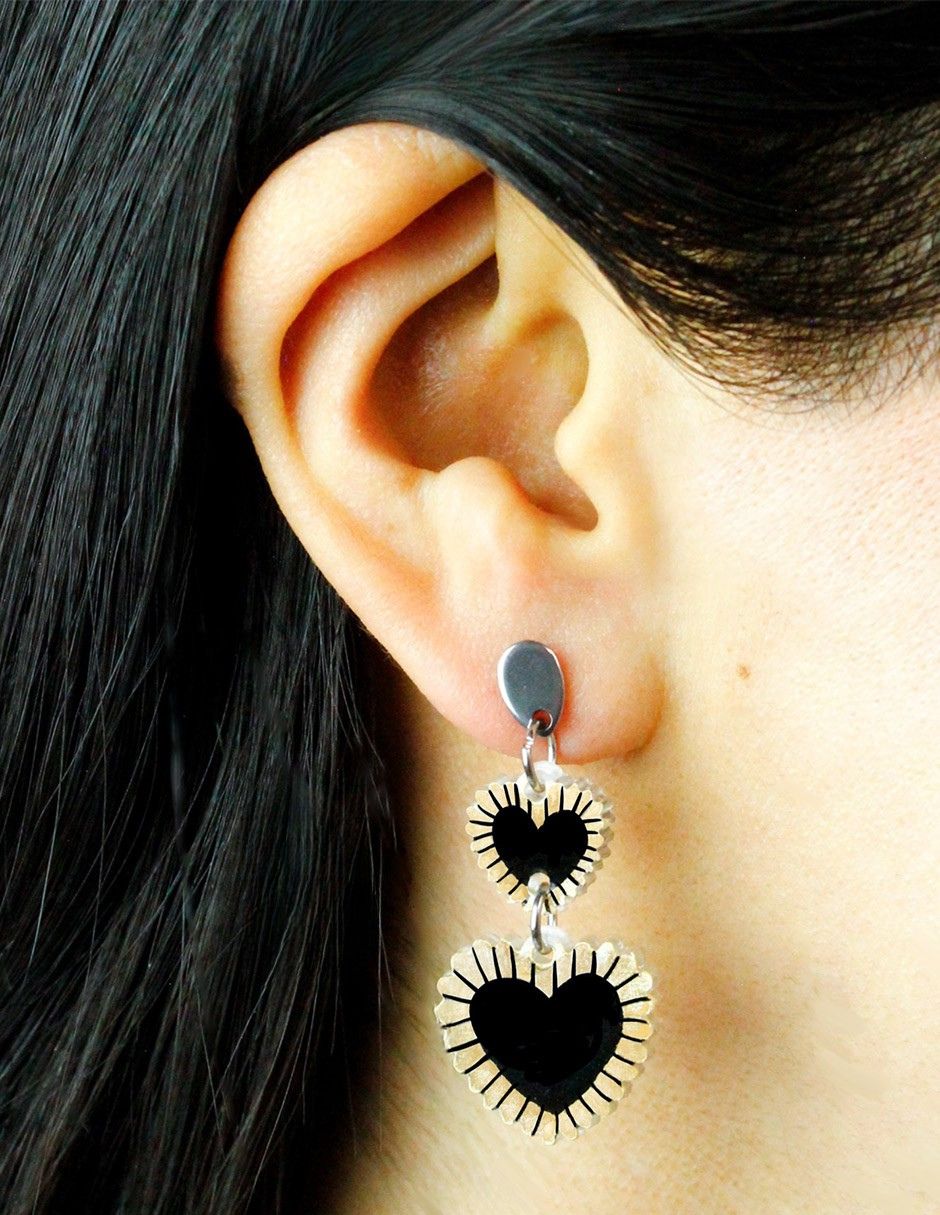 Aretes largos de Corazón con acabado brillante 3