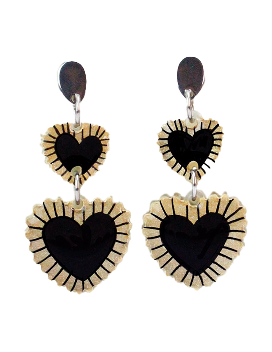 Aretes largos de Corazón con acabado brillante