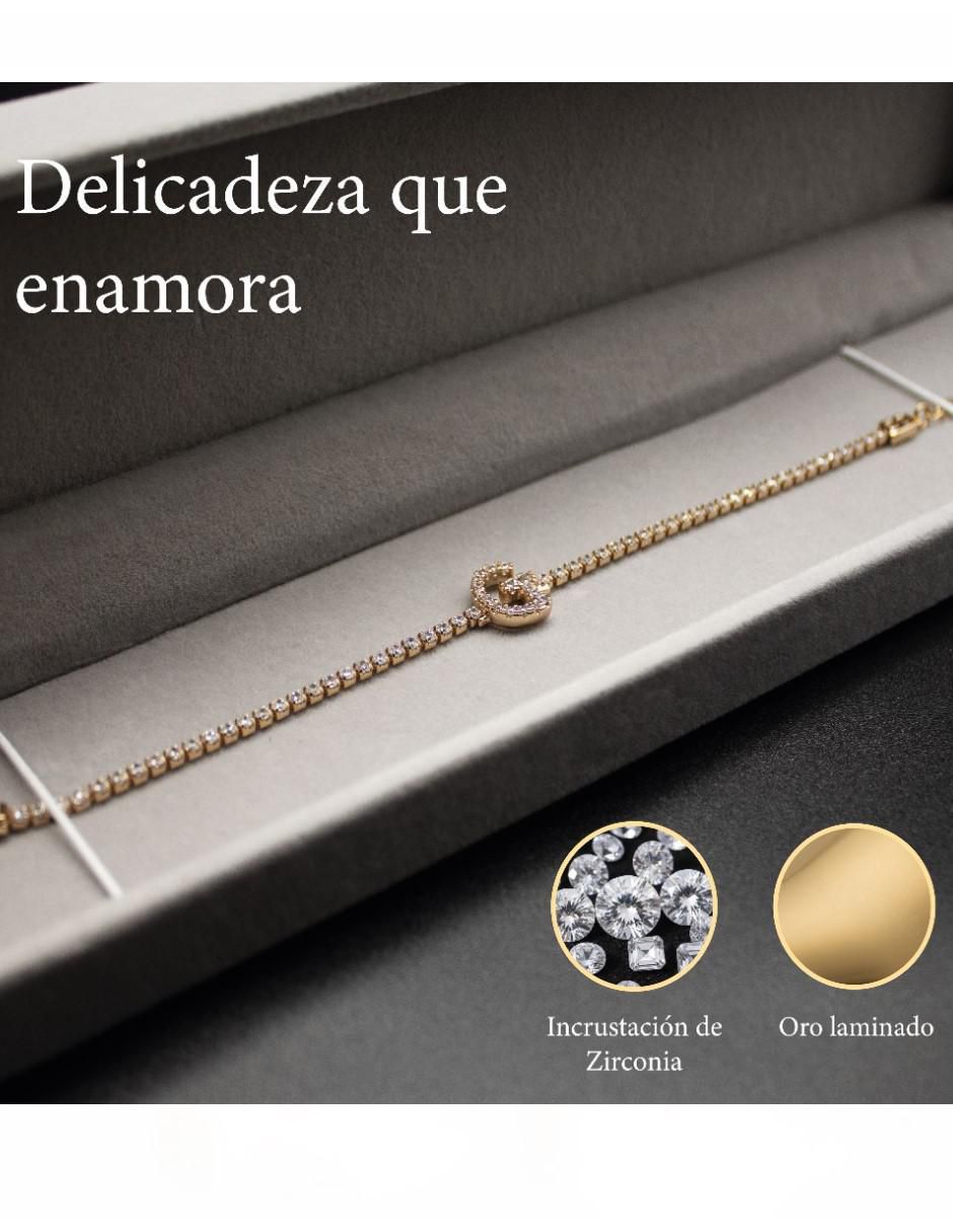 Pulsera Cm-Top de oro laminado con zirconia cúbica 14 k Joyería Elegante para mujer acabado chapa de oro